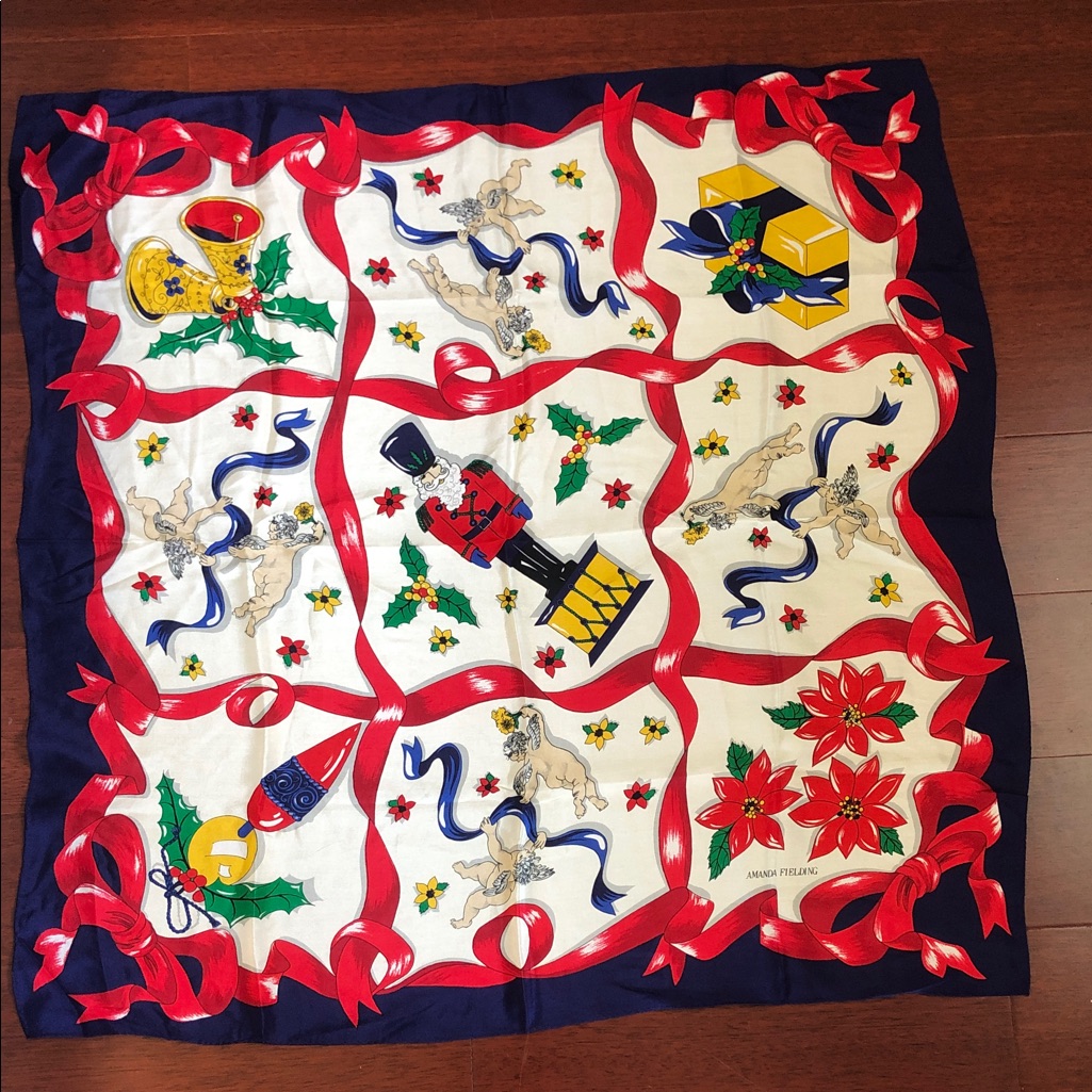 Vintage Christmas Scarf 100 Silk